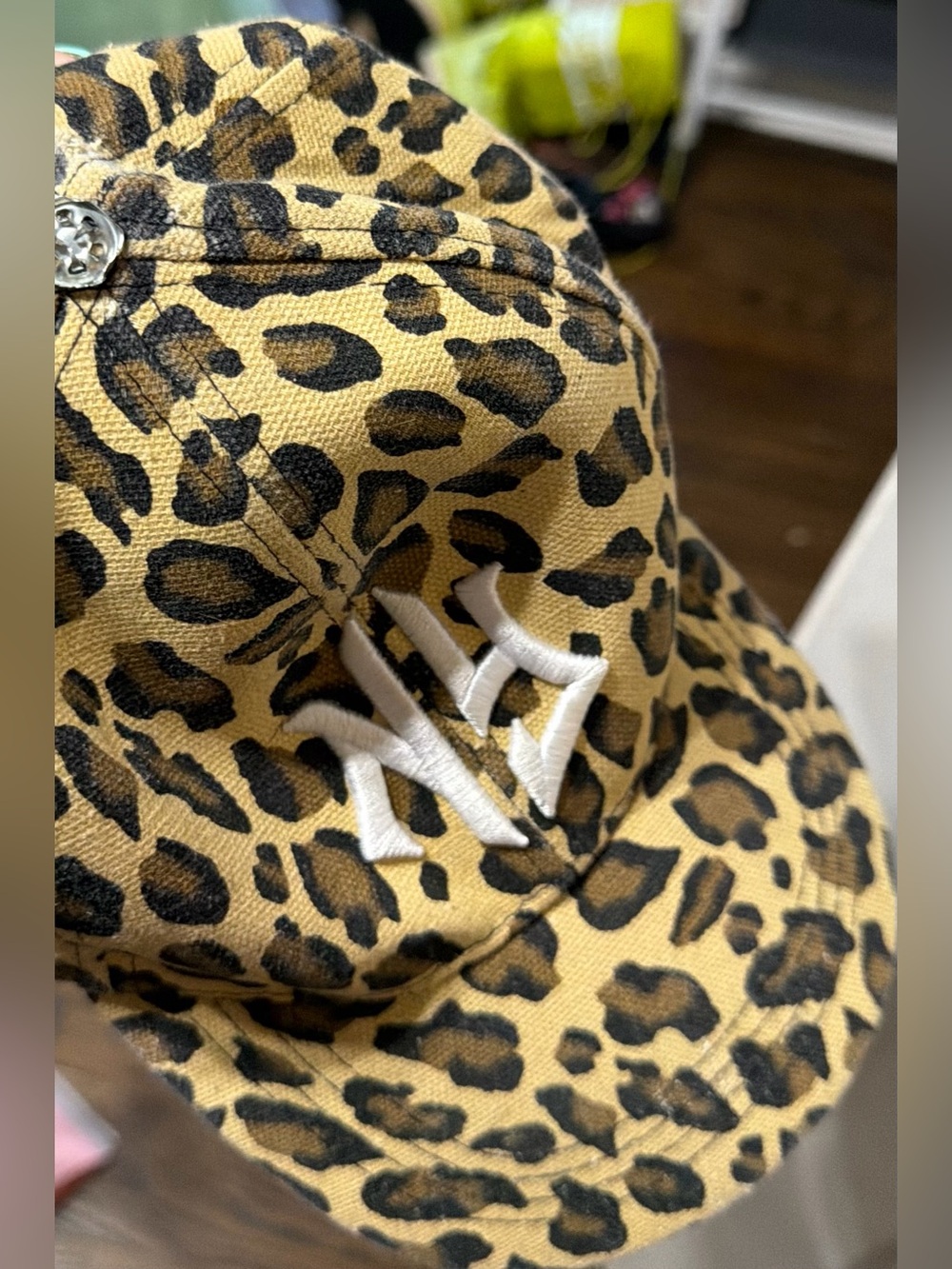 NY Logo Kids Bucket Hat in Leopard Print - Tan/Black